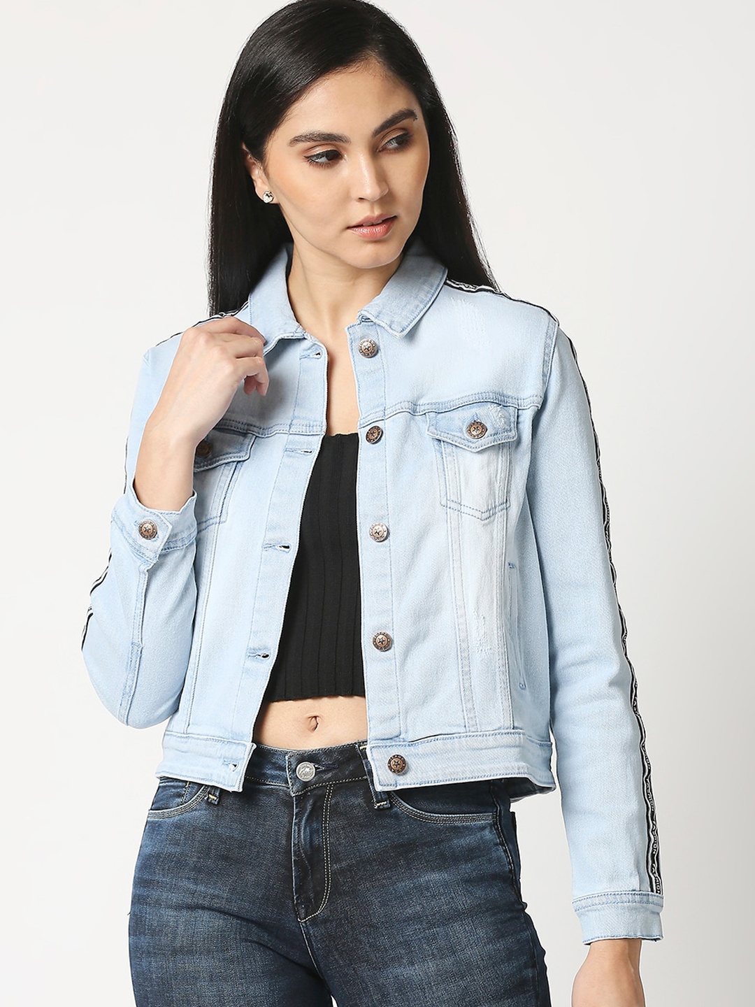 

High Star Women Blue Washed Crop Denim Jacket