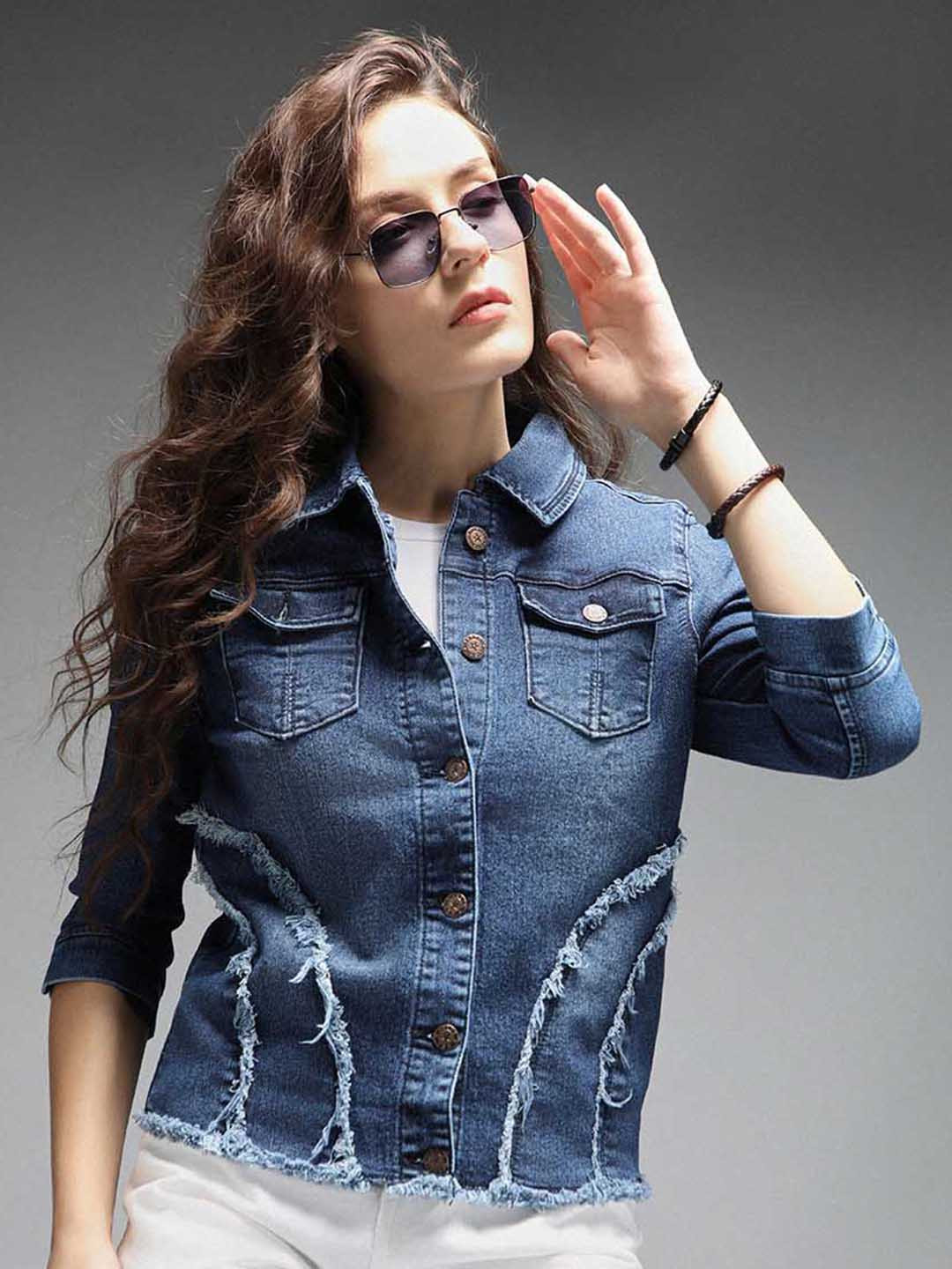 

High Star Women Blue Cotton Denim Jacket