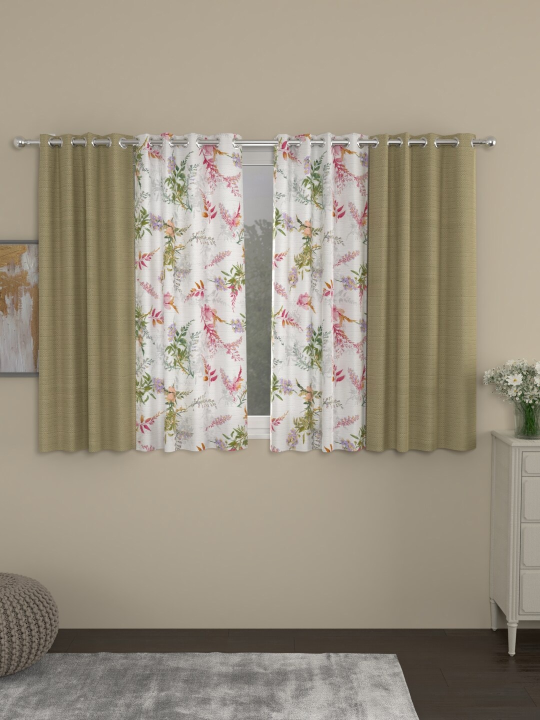 

ROSARA HOME Beige & White Set of 4 Window Curtain