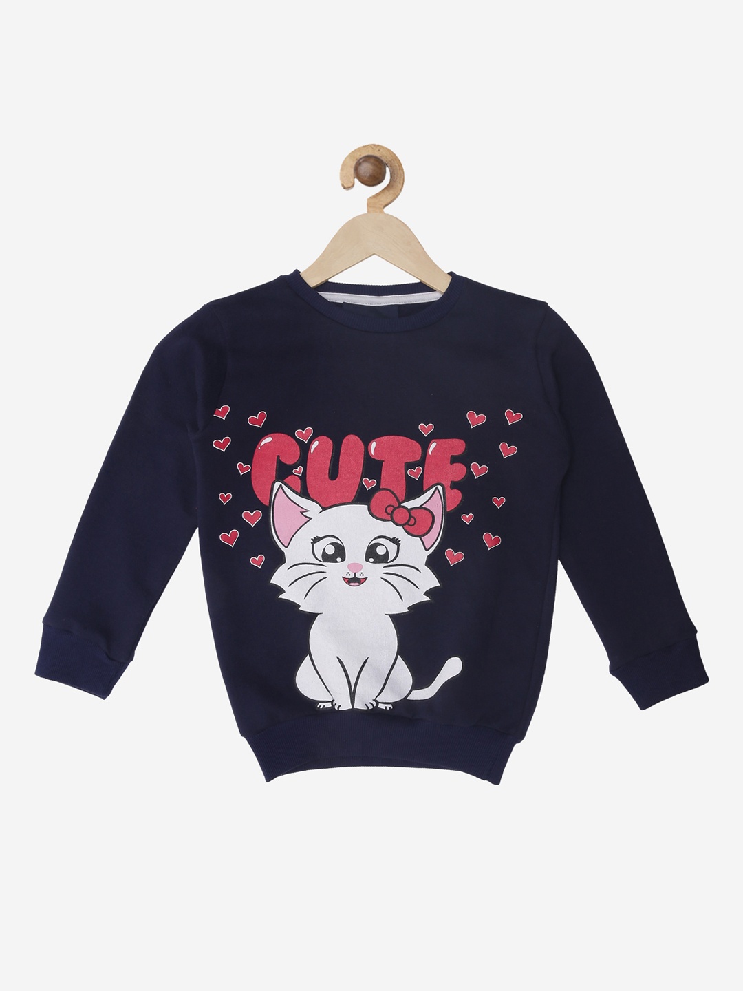 

Wyld Sprog Girls Navy Blue & White Cute Kitty Print Sweatshirt