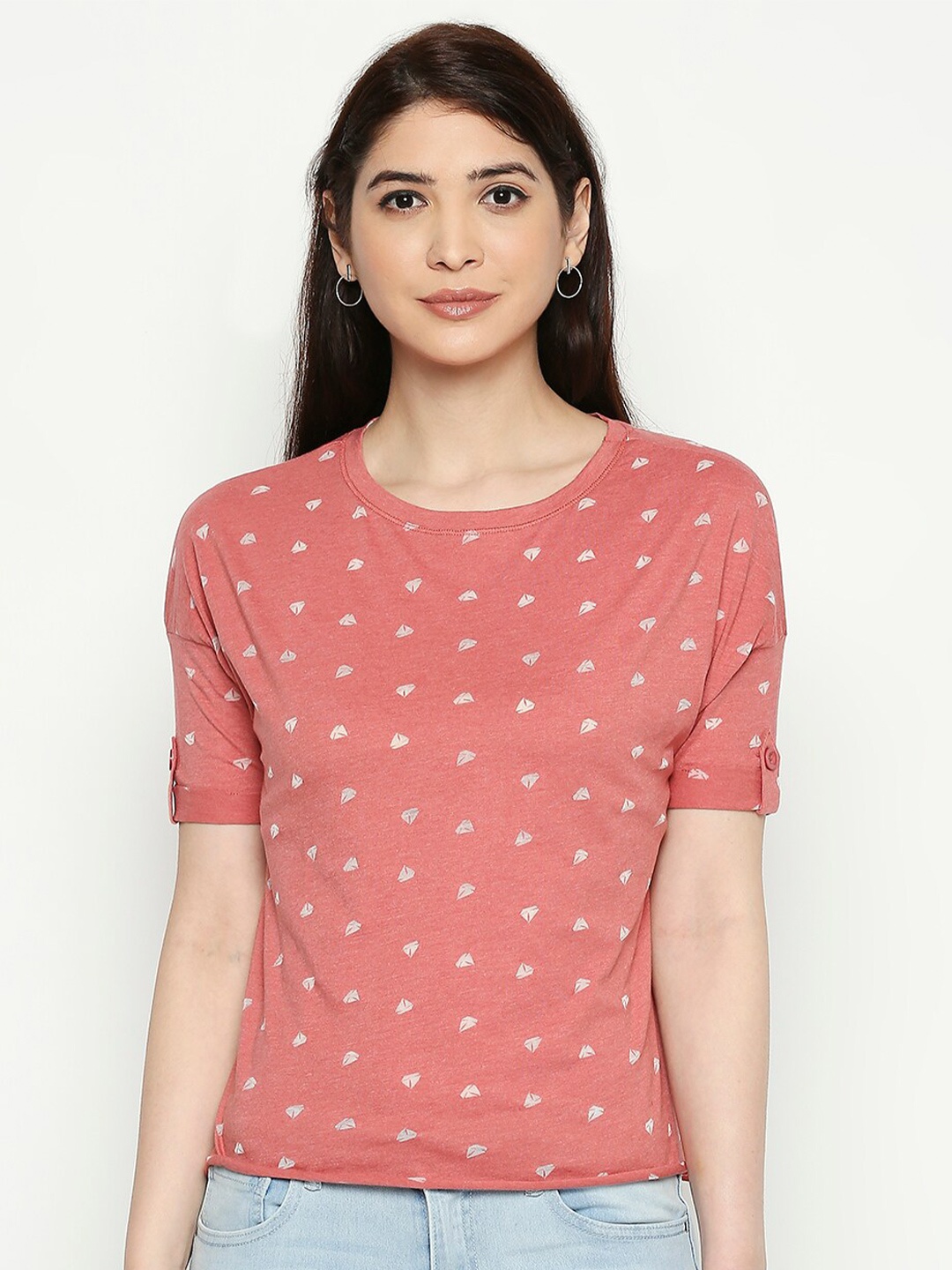 

People Coral Regular Printed Top