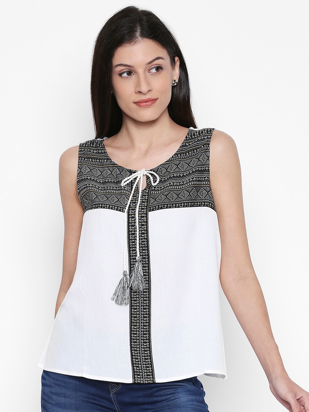 

People Beige Tie-Up Neck Regular Top