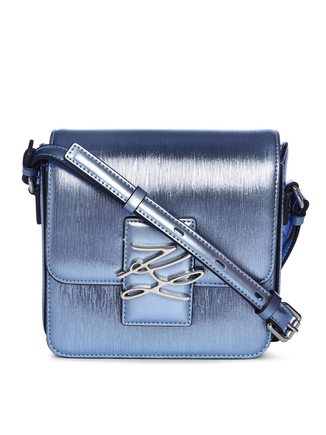 

Karl Lagerfeld Blue Leather Structured Sling Bag