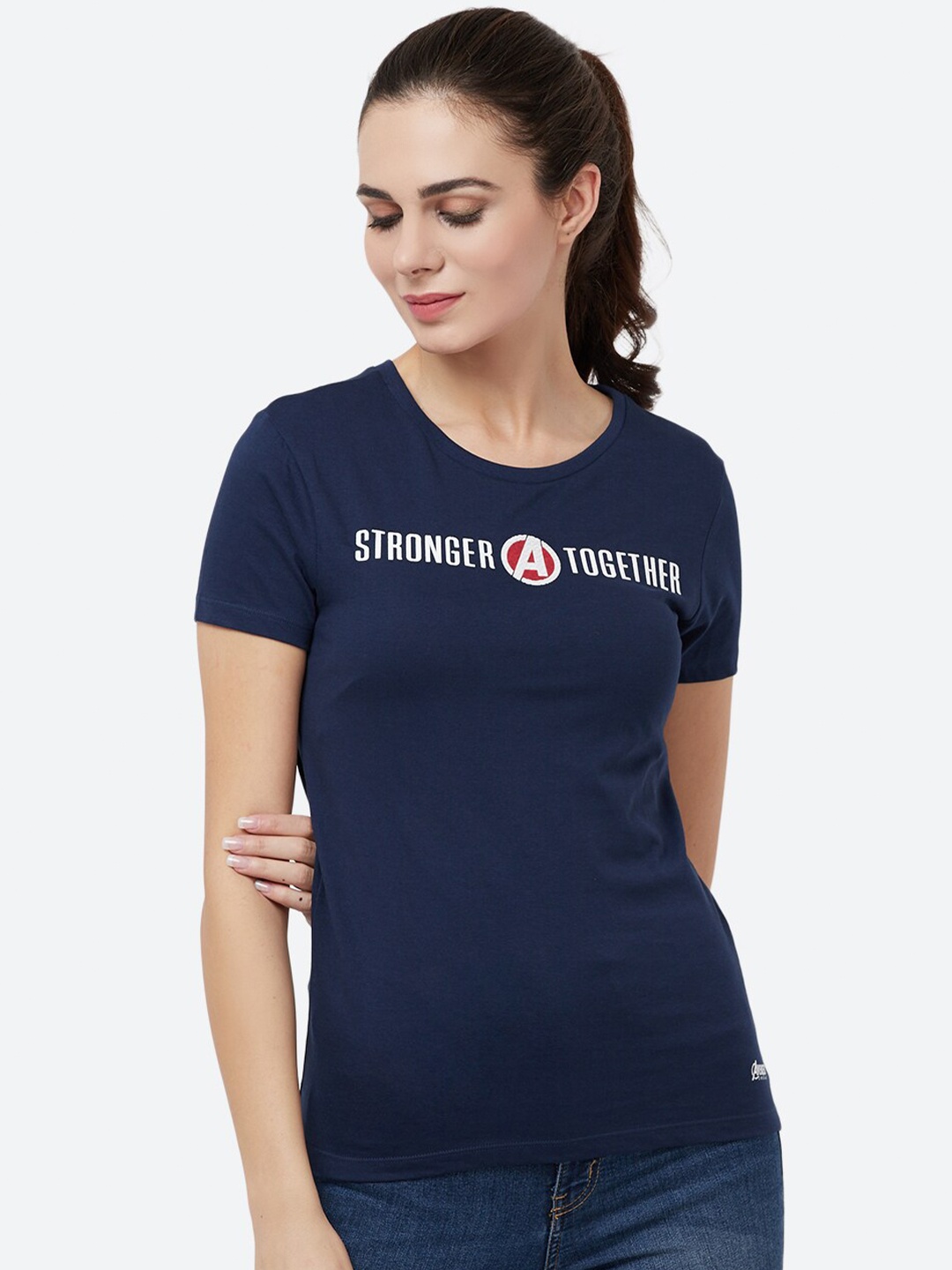 

Free Authority Women Navy Blue Avengers Printed Pure Cotton T-shirt