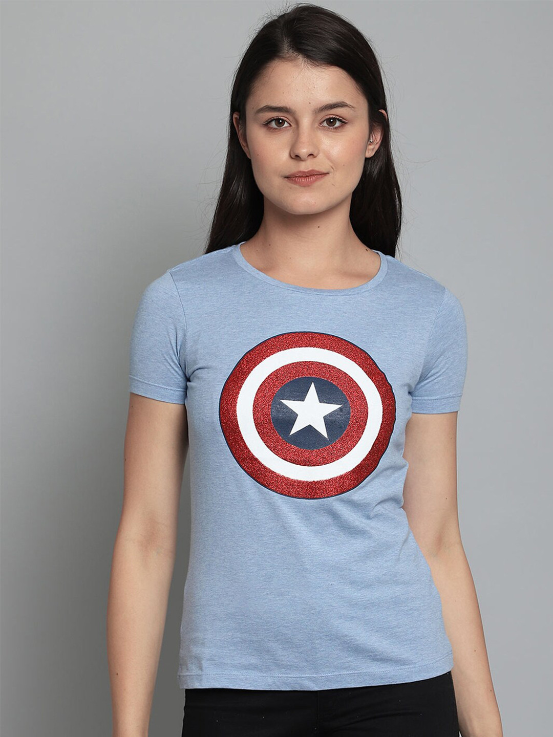 

Free Authority Women Blue Captain America Printed T-shirt