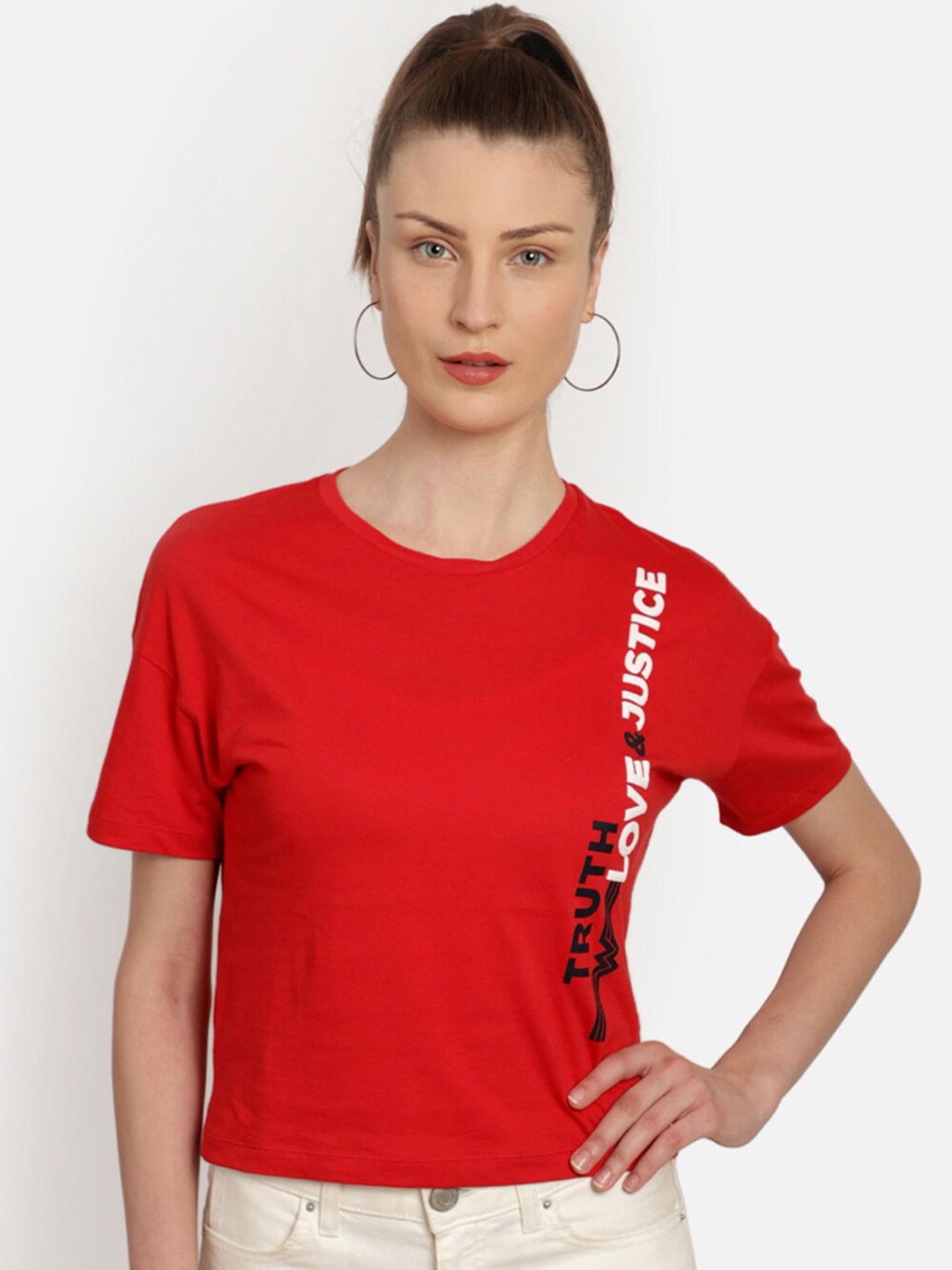 

Free Authority Women Red Wonder Woman Printed Pure Cotton T-shirt
