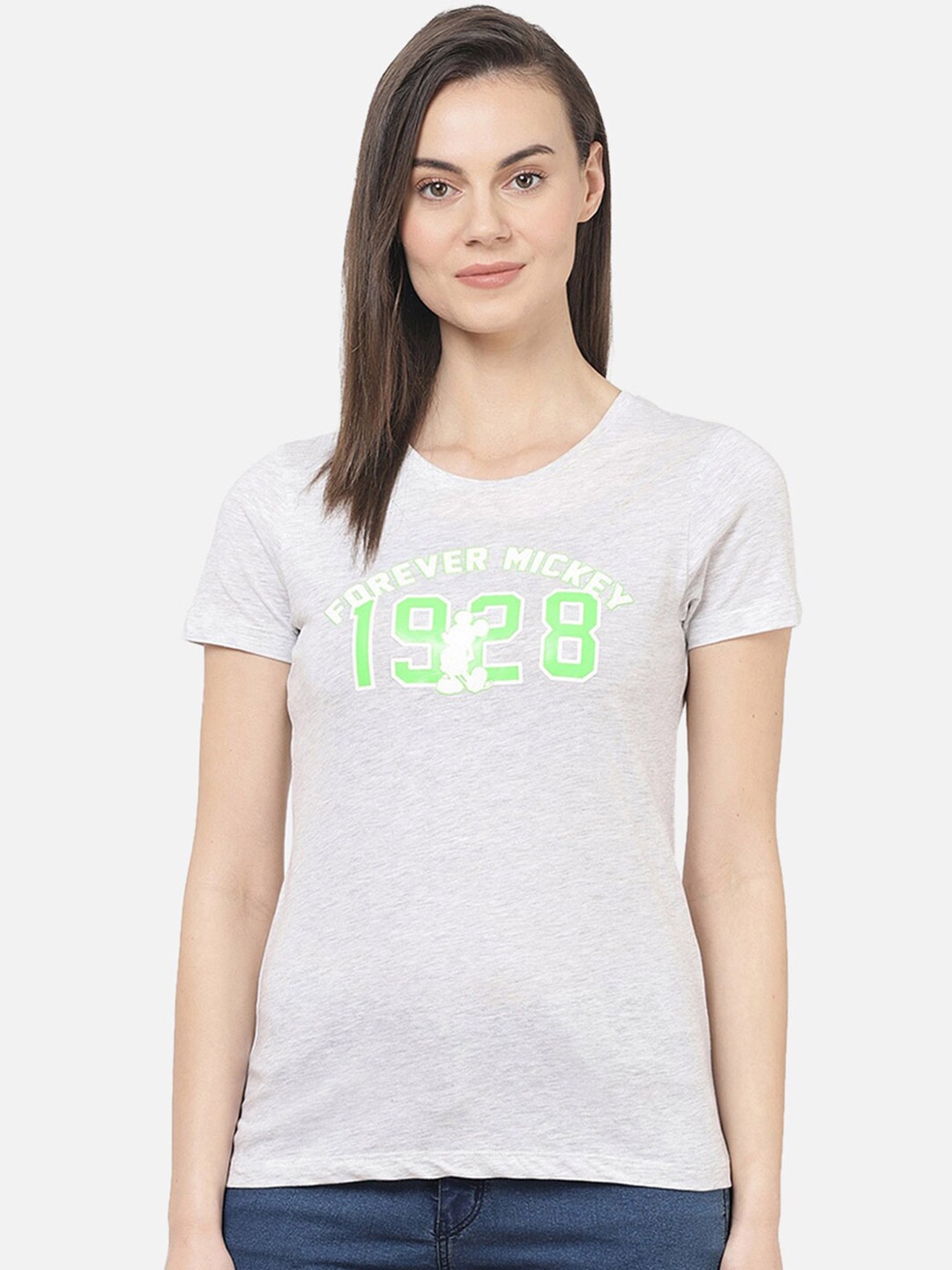 

Free Authority Mickey & Friends Featured Women Grey Typography Printed T-shirt