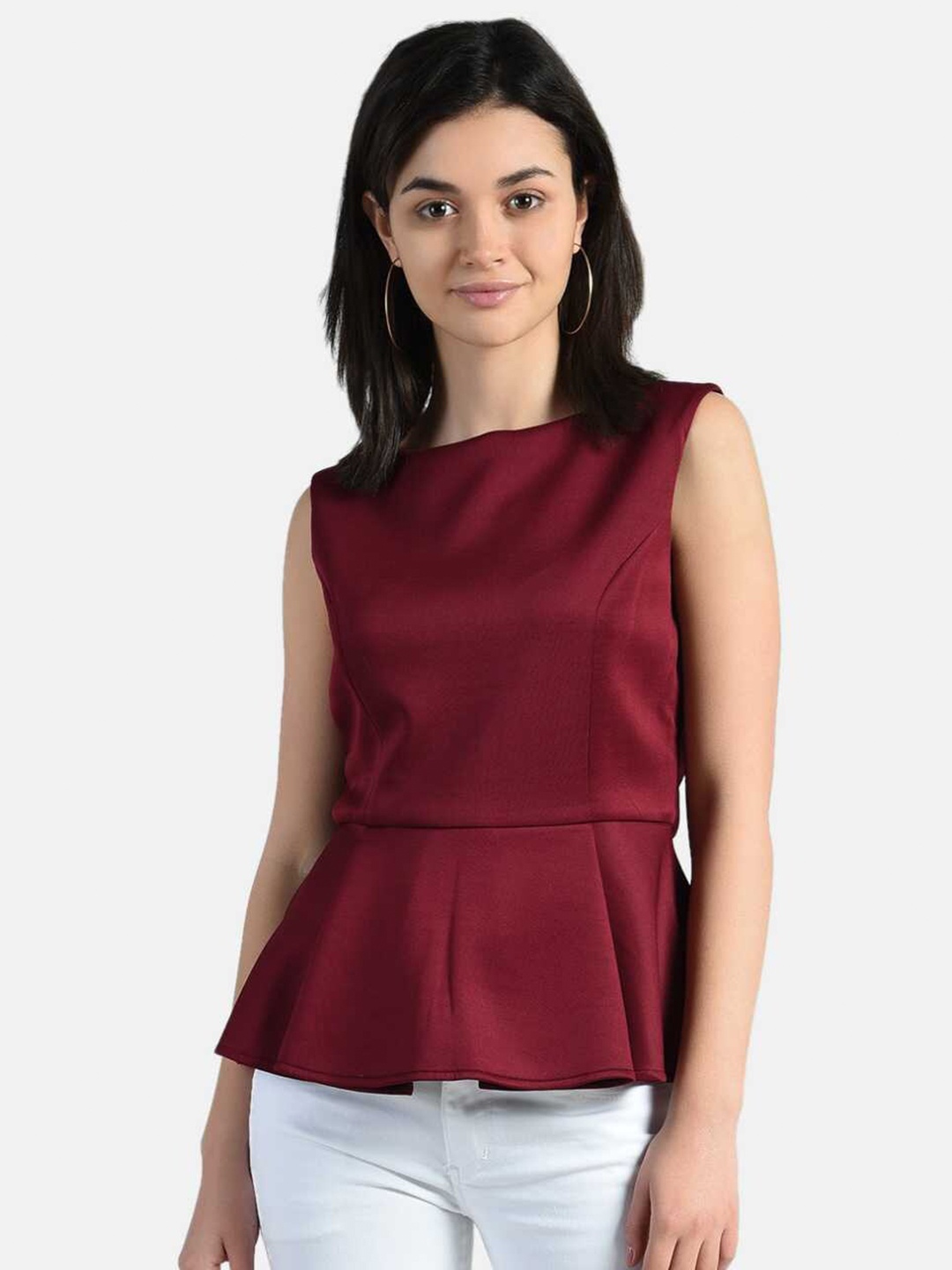 

AARA Women Maroon Solid Peplum Top