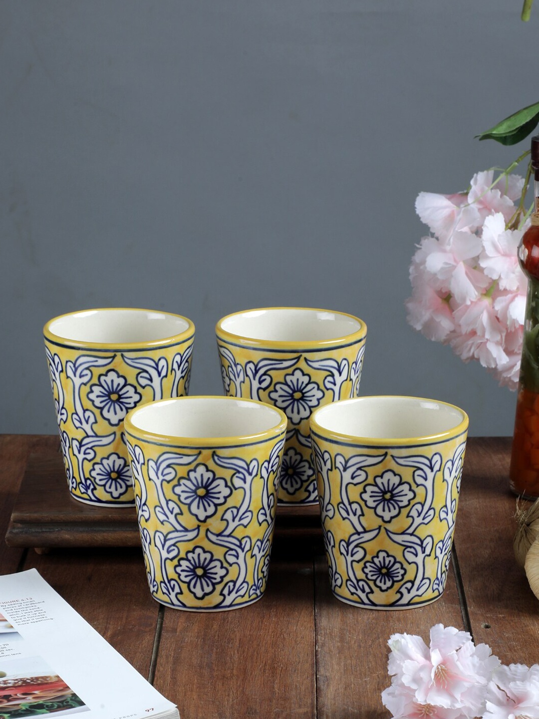 

VarEesha Set of 4 Yellow & White Printed Ceramic Glasses