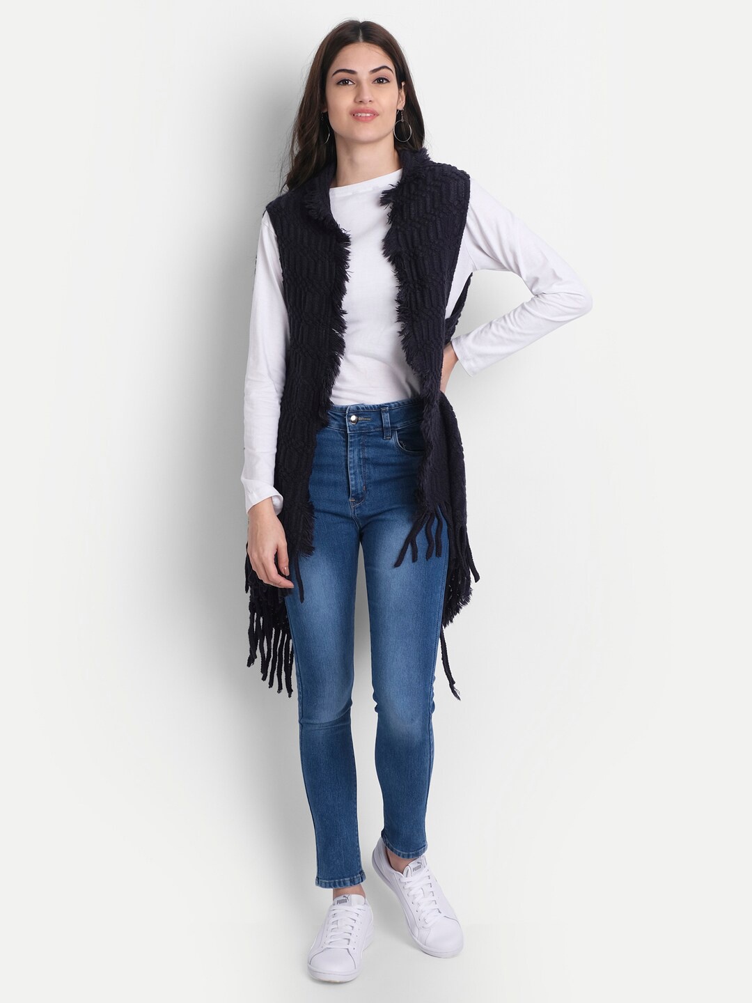 

HK colours of fashion Women Navy Blue Longline Poncho