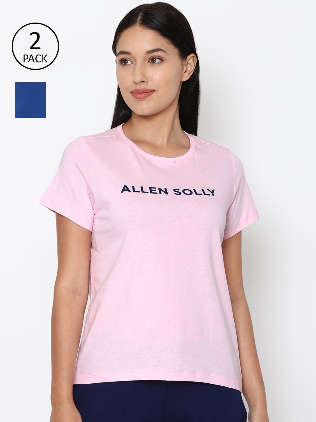 

Allen Solly Woman Pack Of 2 Blue & Pink Typography Printed Cotton T-shirt