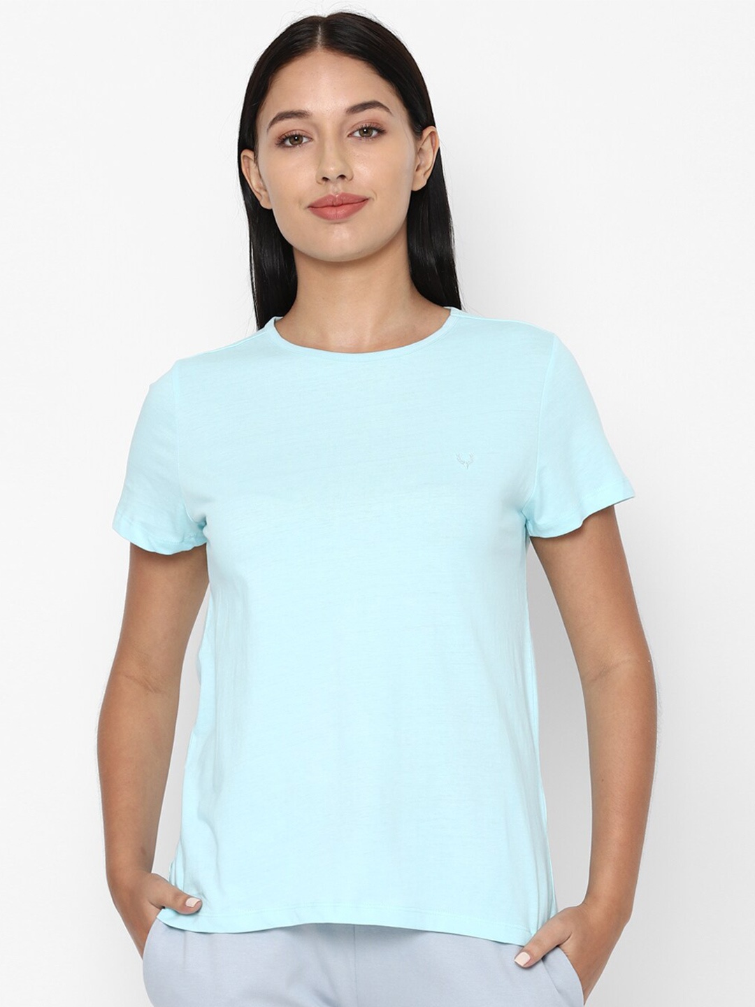 

Allen Solly Woman Blue Solid Pure Cotton T-shirt