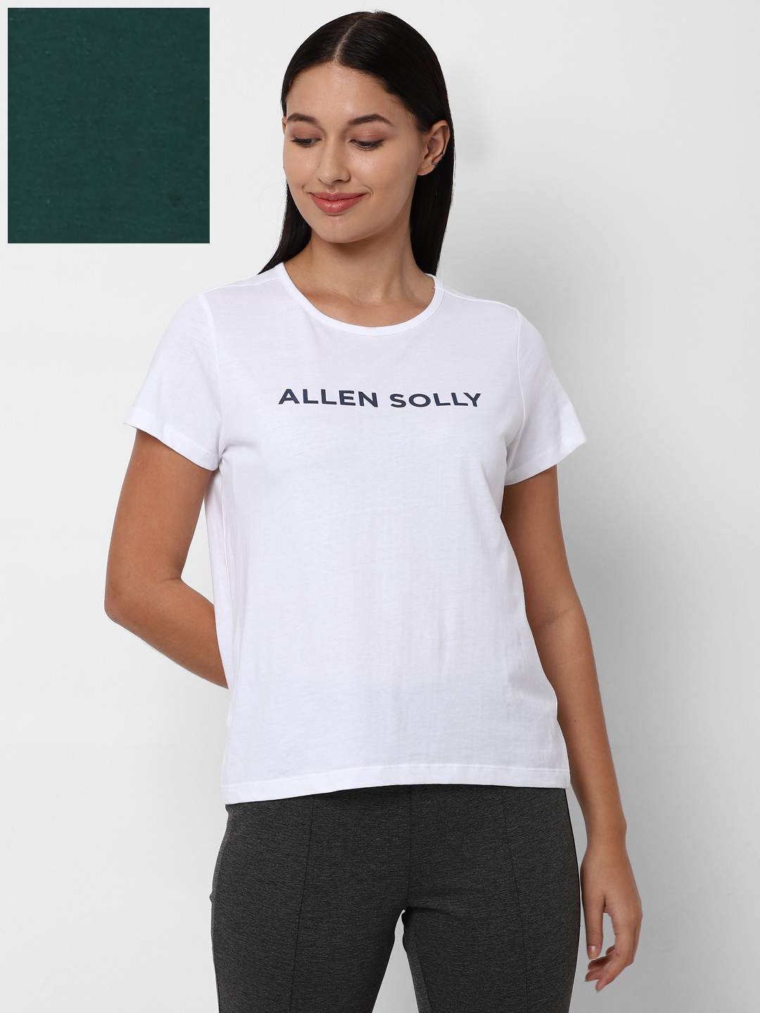 

Allen Solly Woman Women White & Green Typography Printed T-shirt