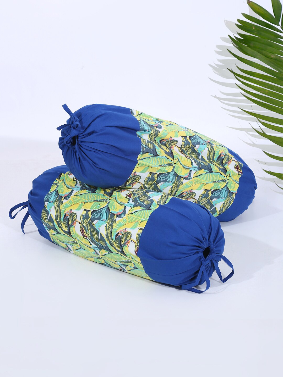 

Rajasthan Decor Set Of 2 Blue & Green Screen Print Cotton Bolster Covers