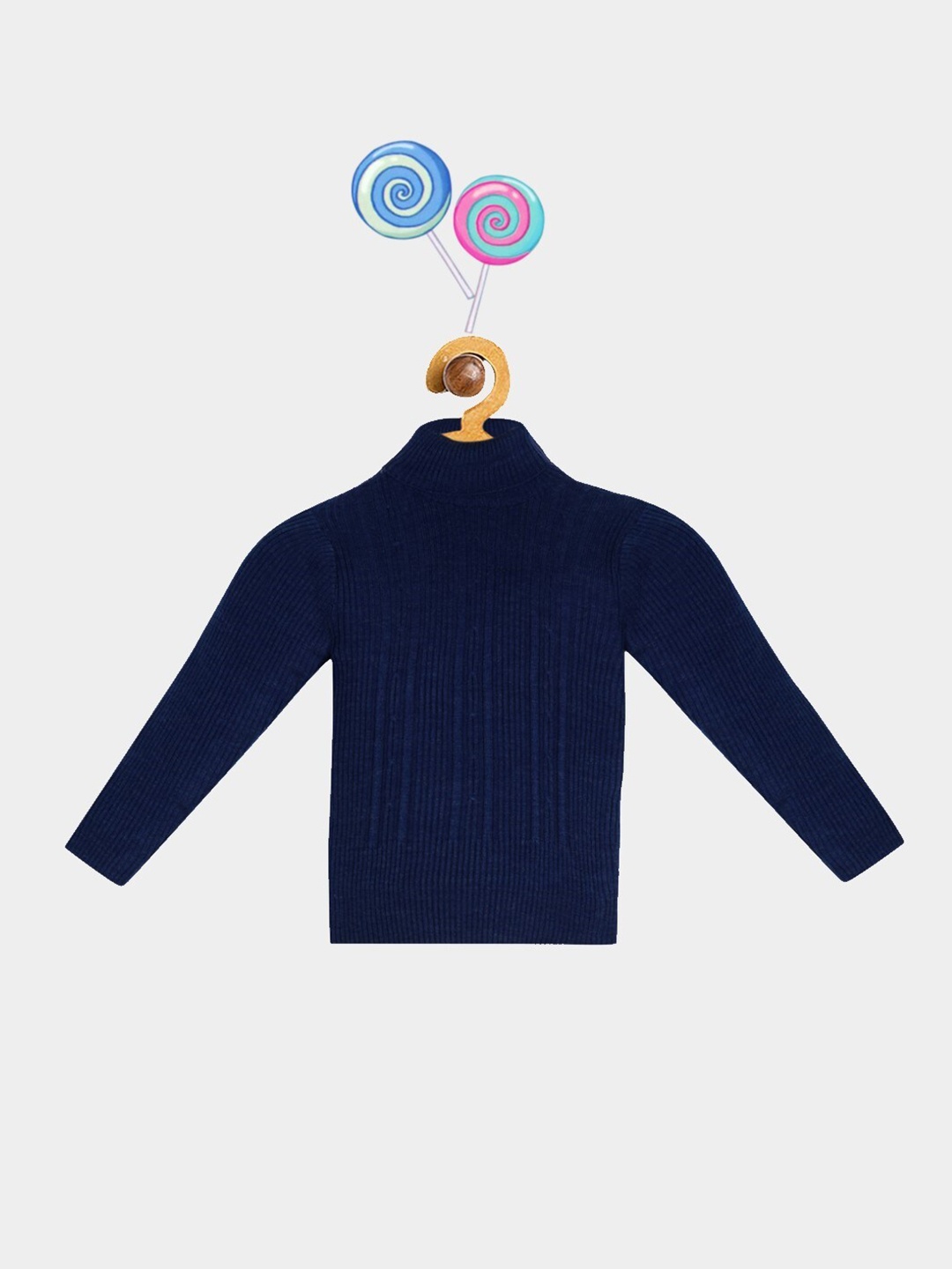 

FABNEST Kids Navy Blue Ribbed Acrylic Turtle Neck Pullover