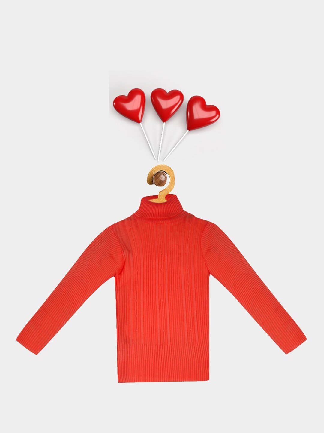 

FABNEST Unisex Kids Red Self Design Turtle Neck Cable Knit Pullover