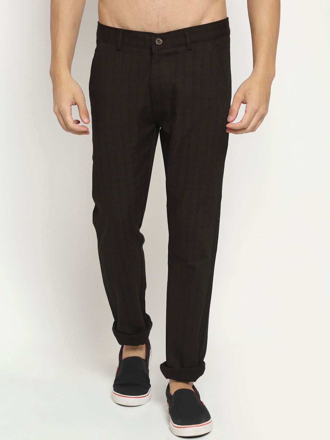 

Rodamo Men Brown Checked Slim Fit Trousers