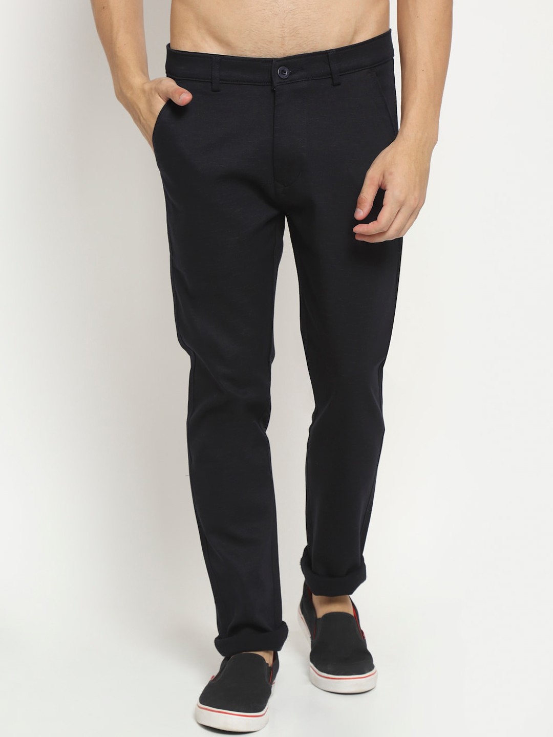 

Rodamo Men Navy Blue Regular Fit Chinos Trousers