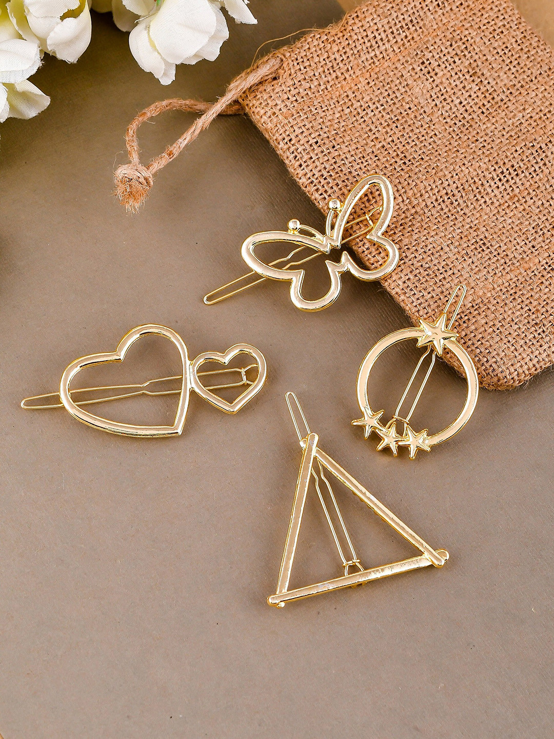 

Silvermerc Designs Women Gold-Toned Set of 4 Bobby Pins