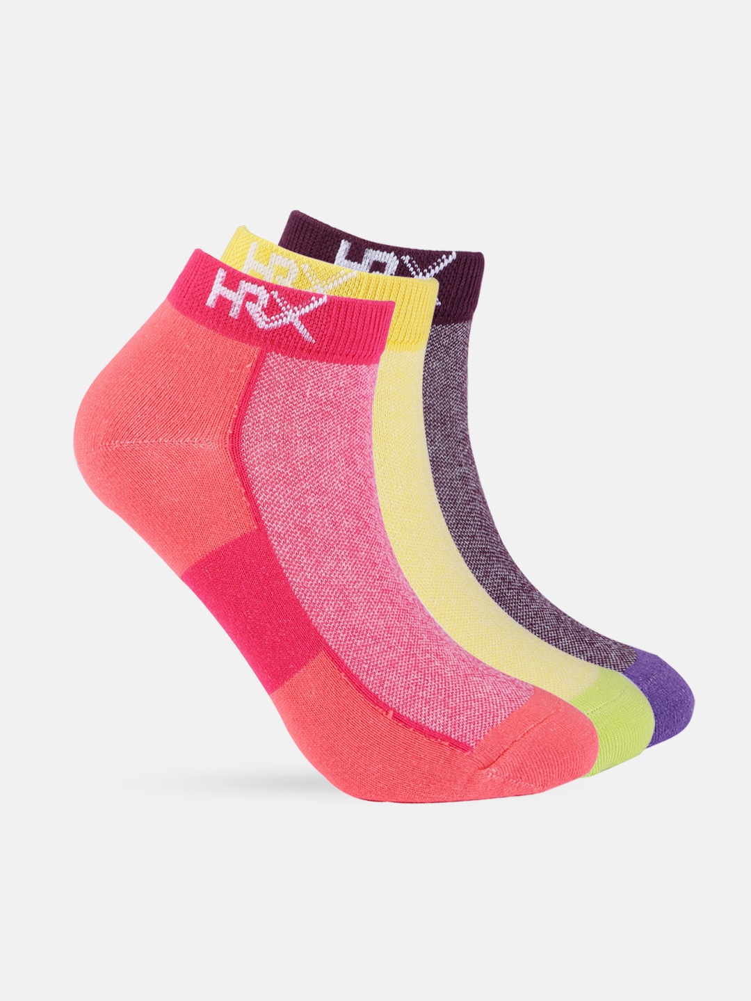 

HRX by Hrithik Roshan Women Multi-Coloured Set of 3 Ankle Socks