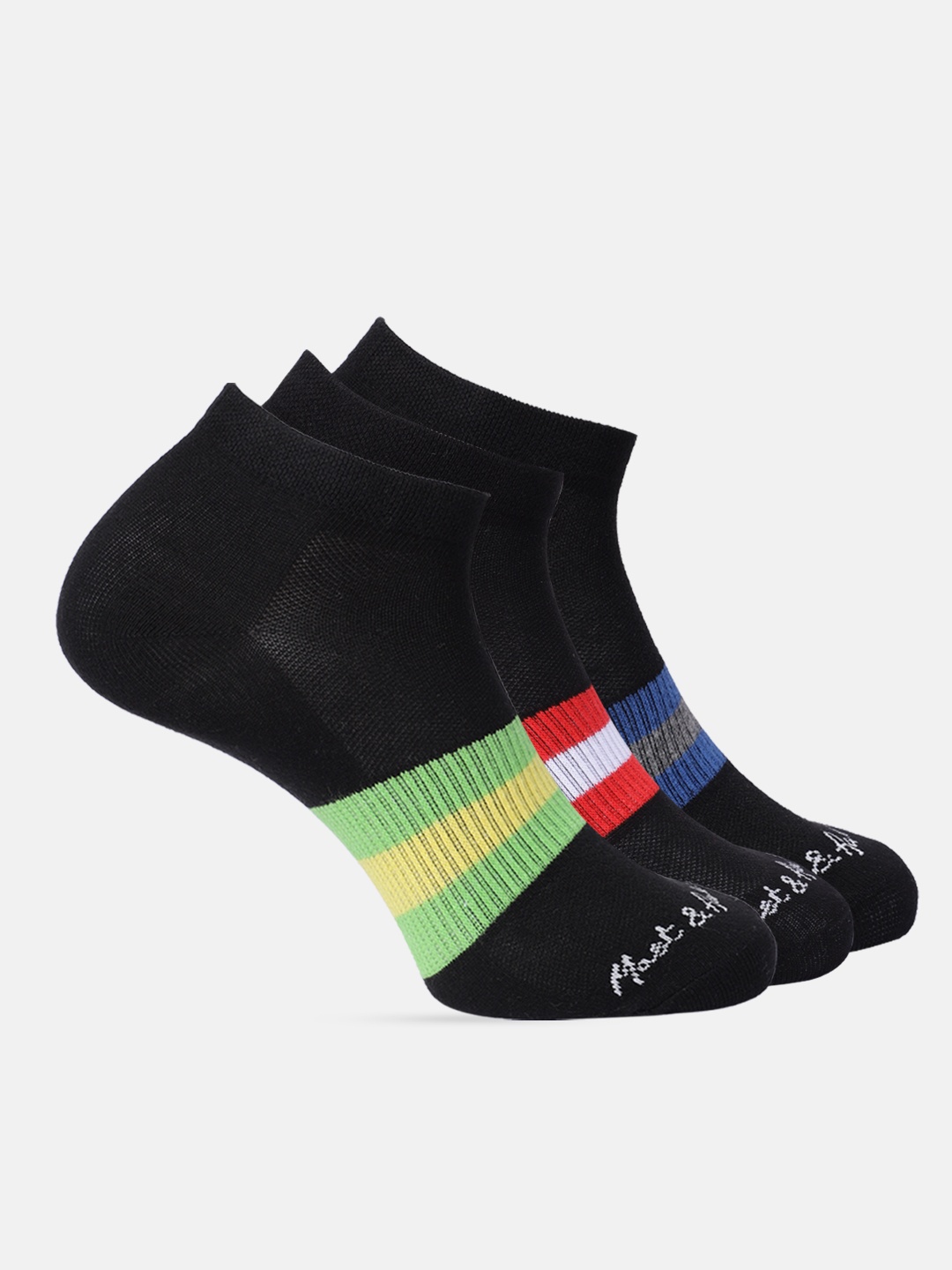 

Mast & Harbour Men Pack of 3 Ankle Length Socks, Black