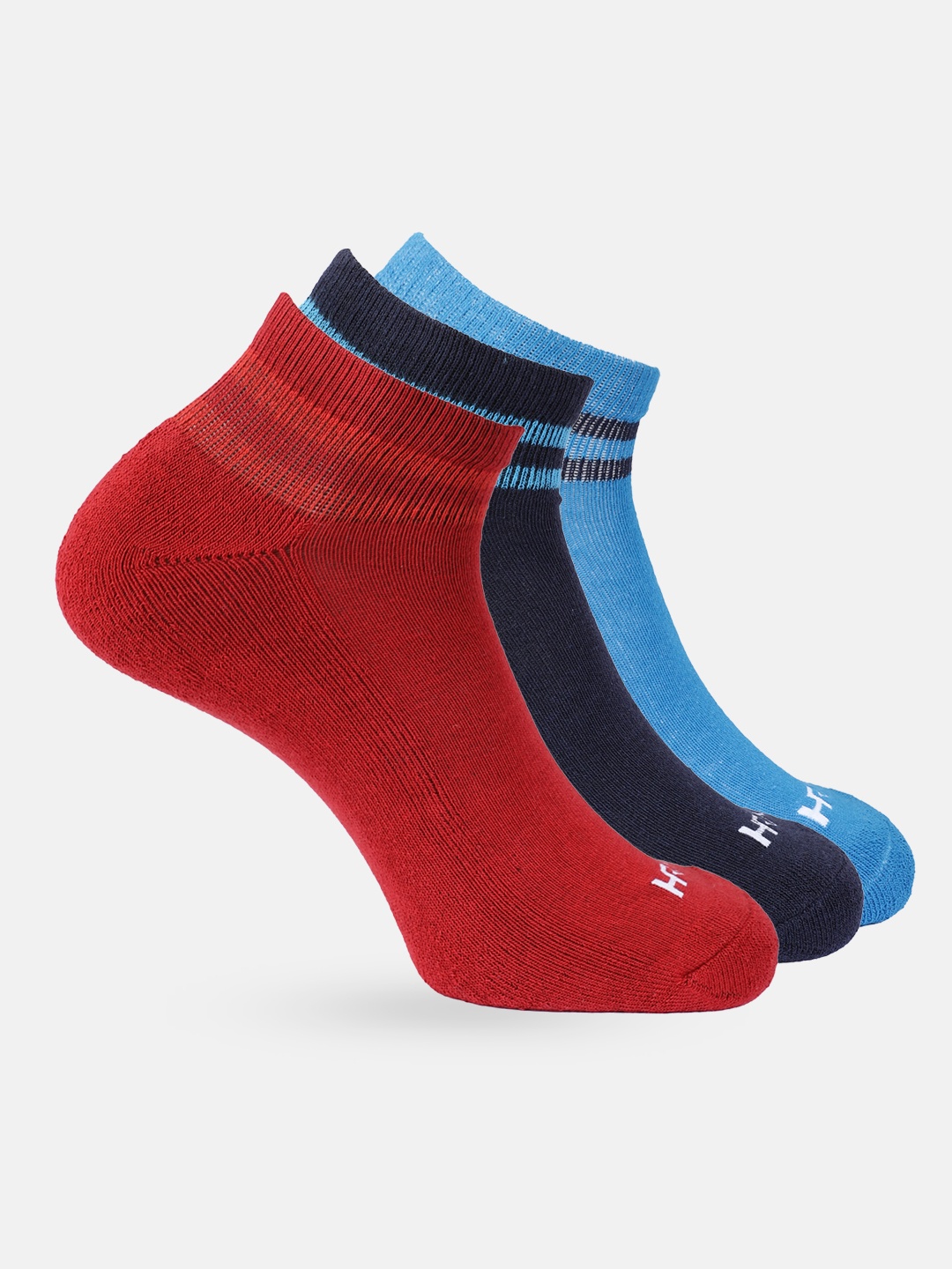 

HRX by Hrithik Roshan Men Red & Blue Pack Of 3 Ankle Length Half Terry Socks