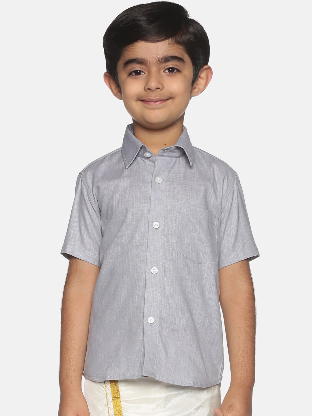 

Sethukrishna Boys Grey Classic Opaque Semiformal Shirt