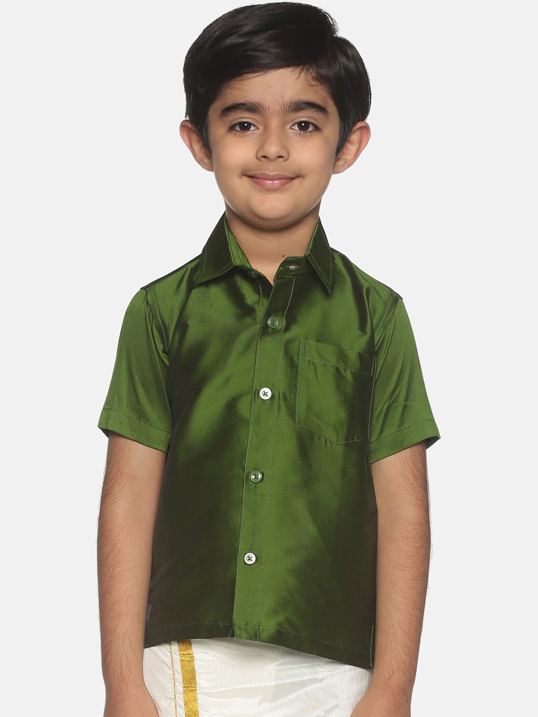 

Sethukrishna Boys Olive Green Classic Opaque Casual Shirt