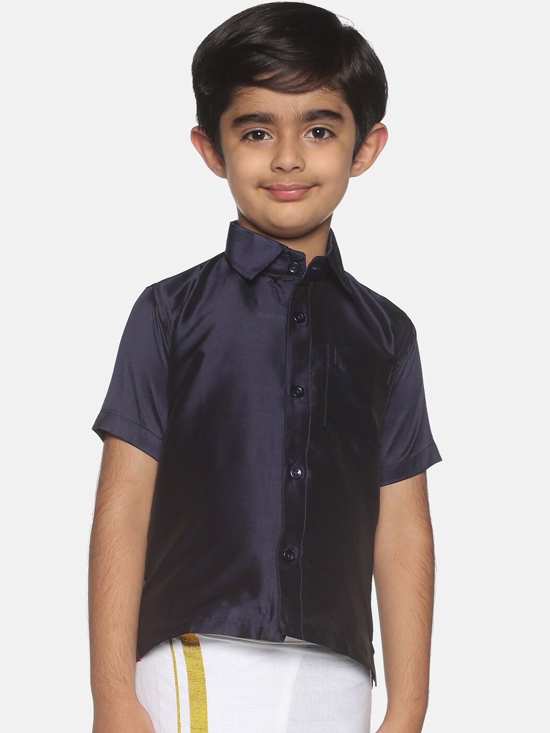 

Sethukrishna Boys Navy Blue Classic Opaque Casual Shirt