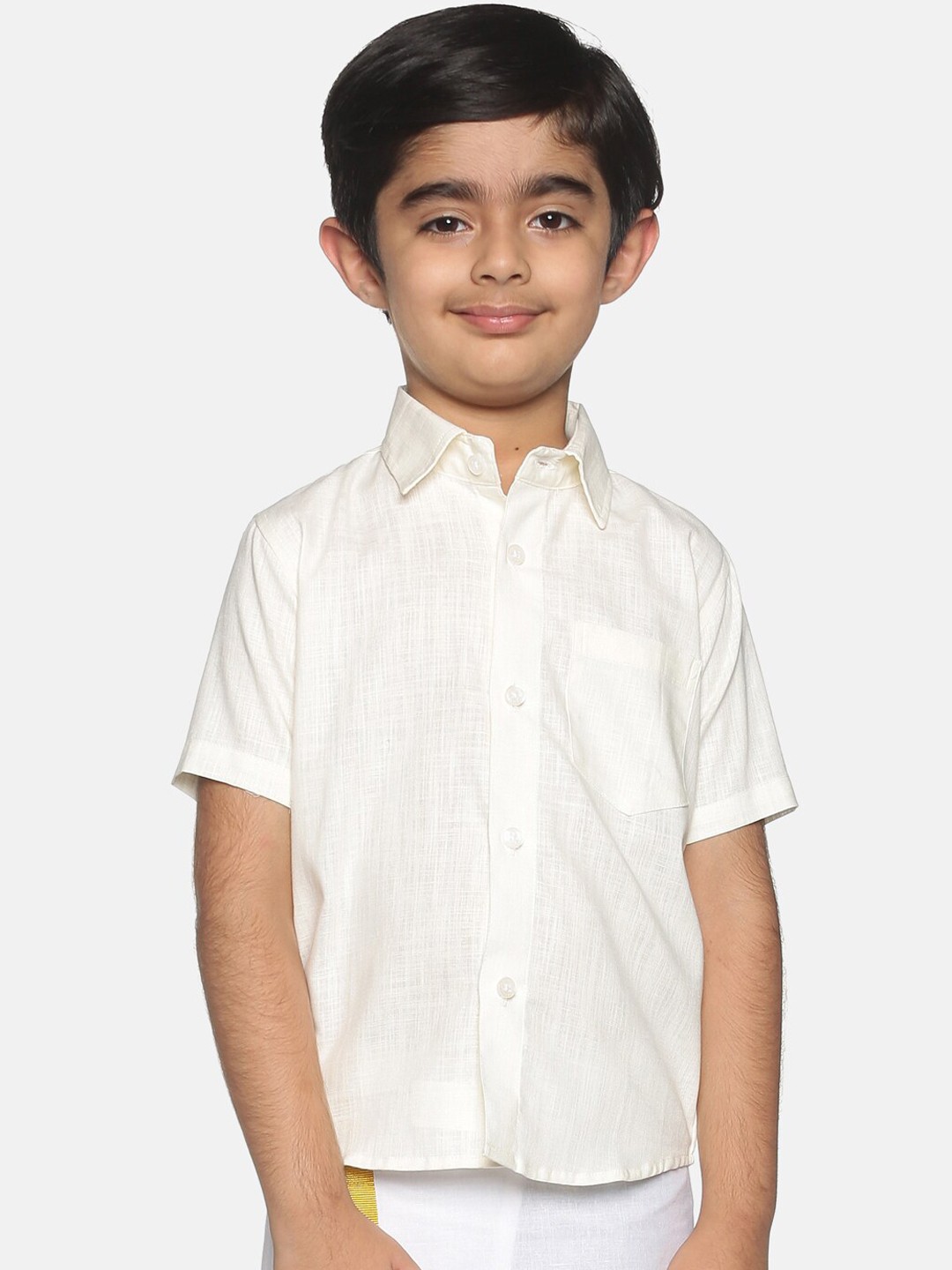 

Sethukrishna Boys Cream-Coloured Classic Opaque Cotton Casual Shirt