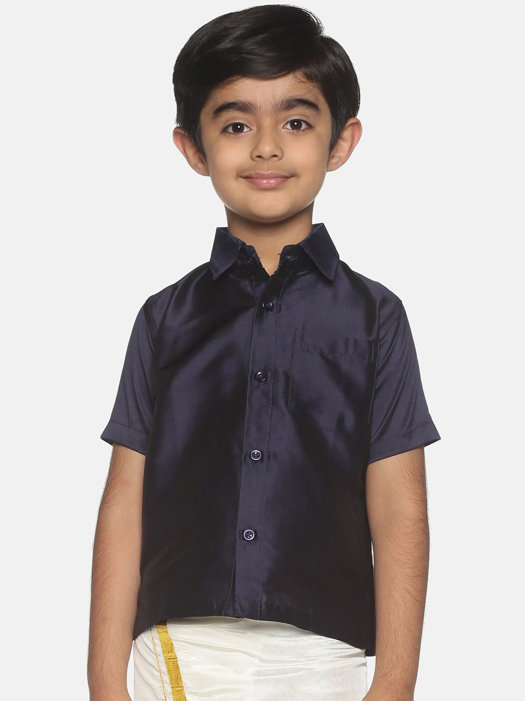 

Sethukrishna Boys Navy Blue Classic Opaque Casual Shirt