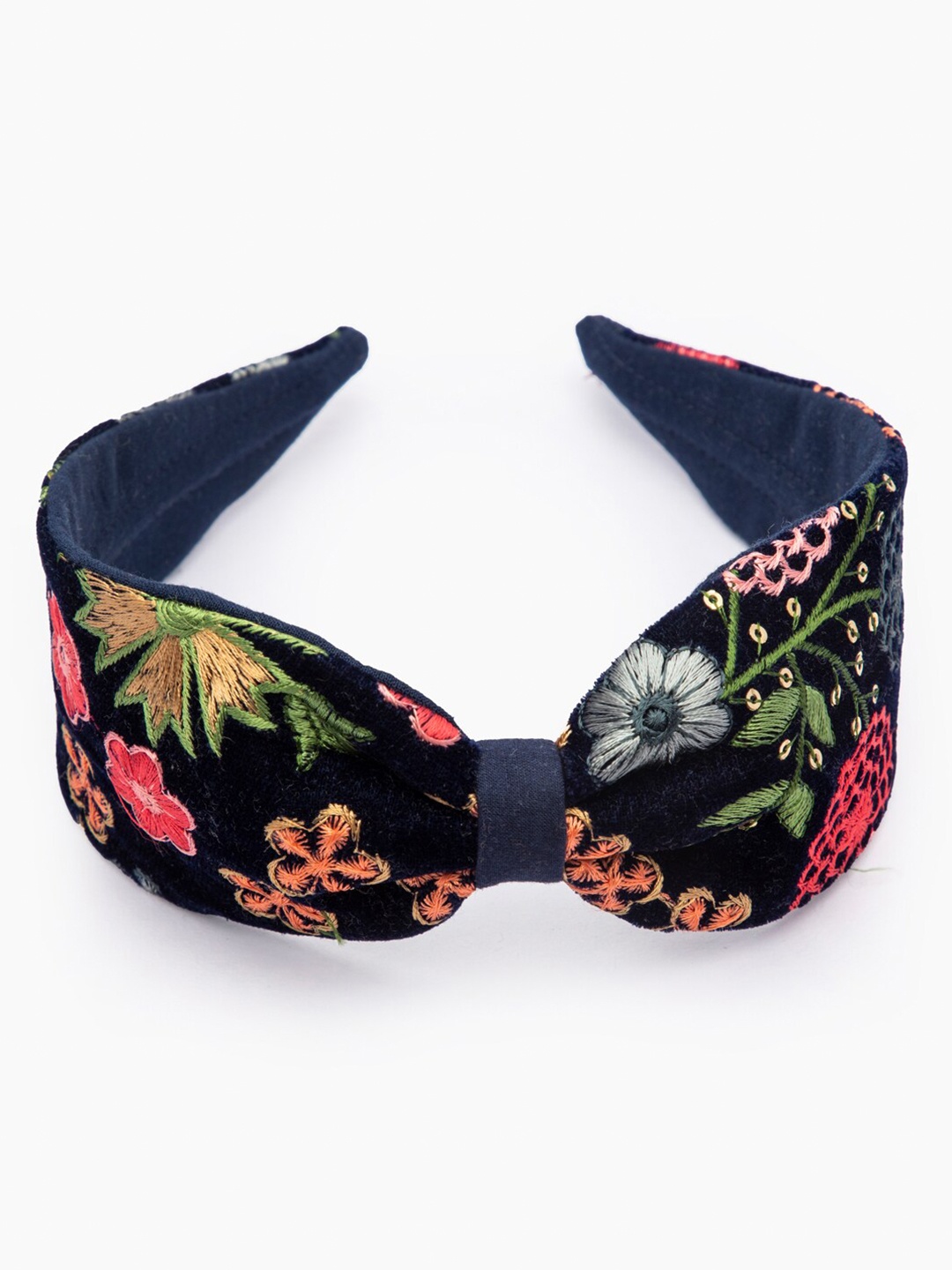 

DEEBACO Women Blue Floral Embroidered Headband, Navy blue