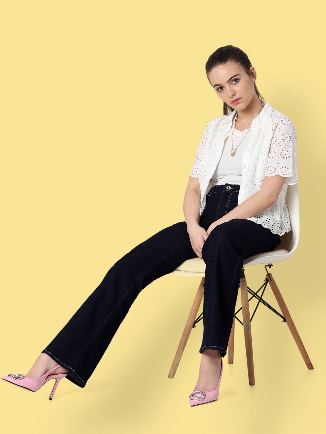 

ONLY Women White Self Design Opaque Casual Shirt