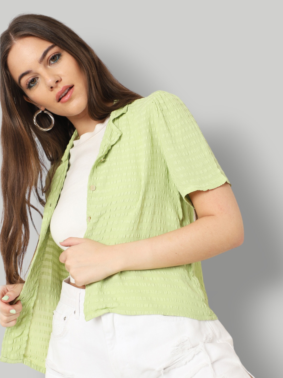 

ONLY Women Green Opaque Casual Shirt