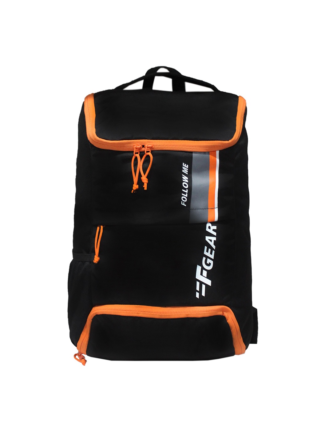 

F Gear Unisex Black & Orange Typography Printed Rudolf Backpack