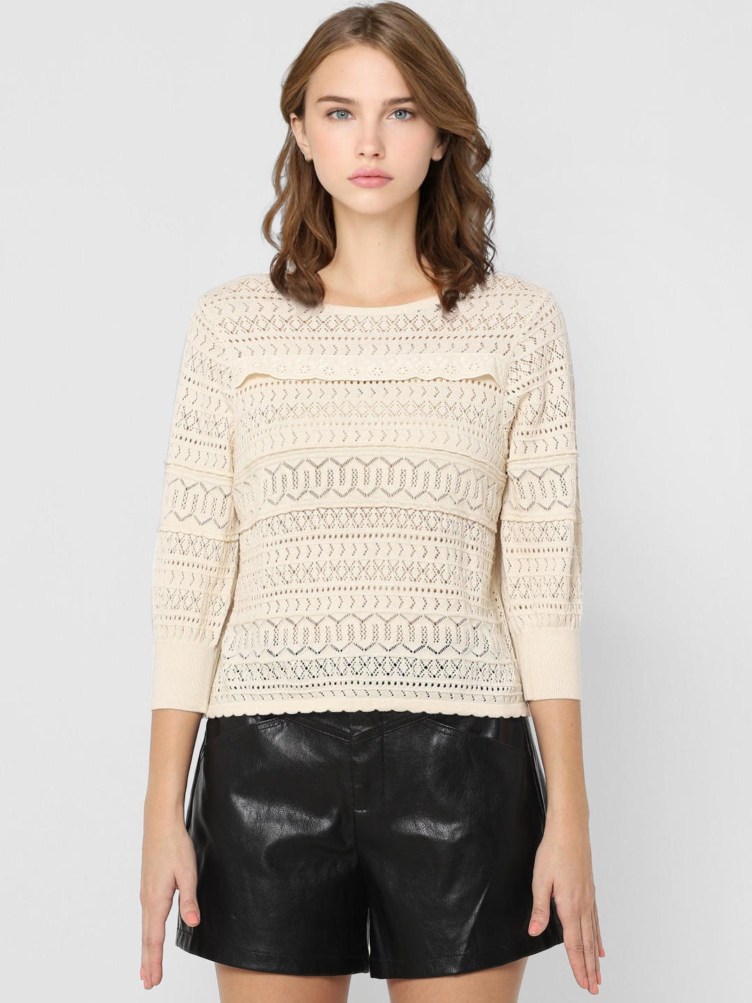 

ONLY Women Beige Self Design Pullover