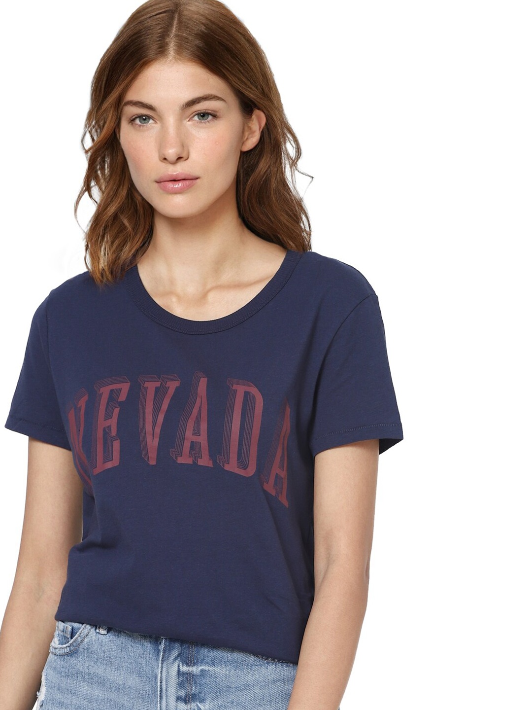 

ONLY Women Navy Blue Typography Printed T-shirt