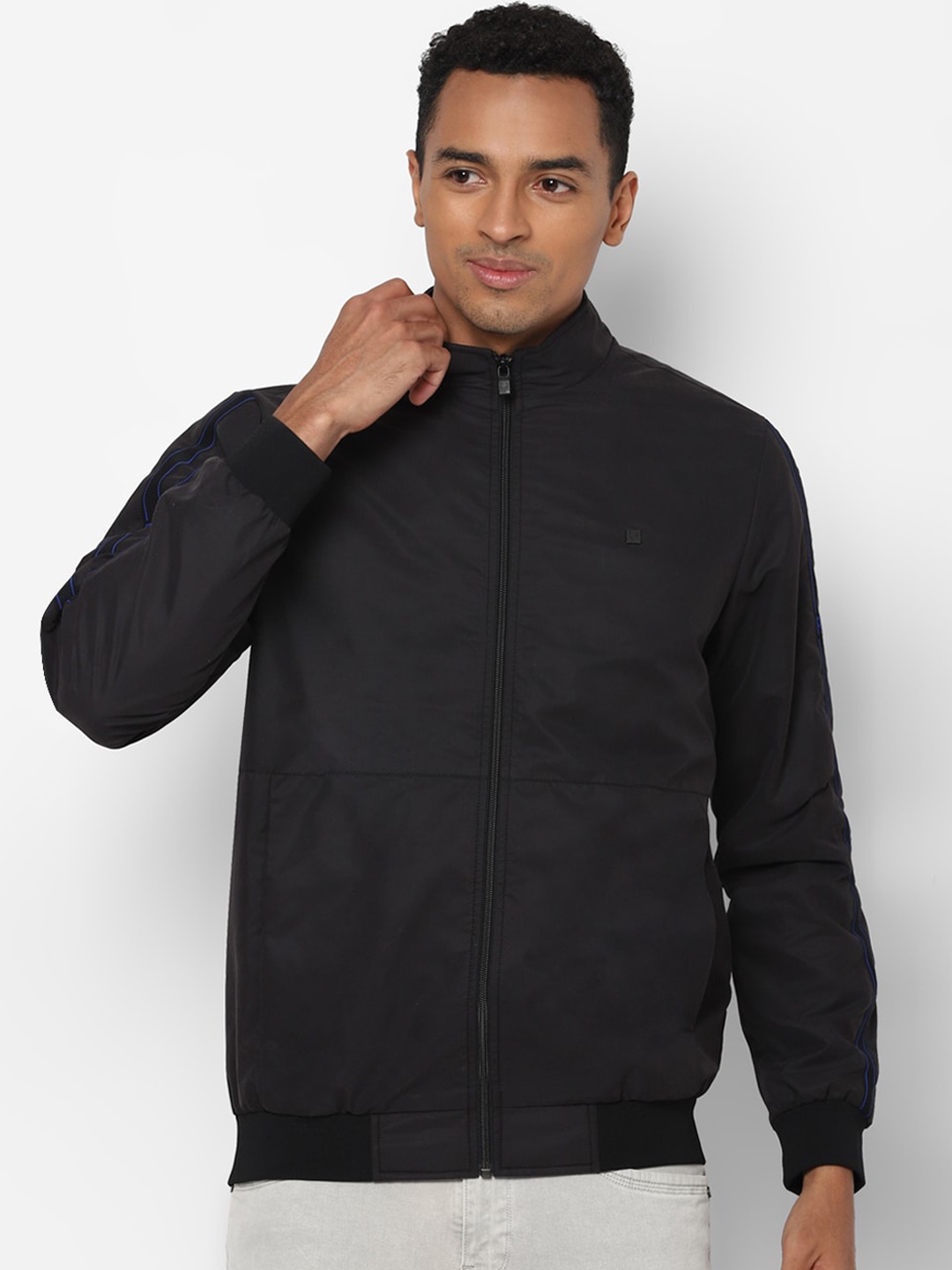 

Allen Solly Men Black Pure Cotton Bomber Jacket