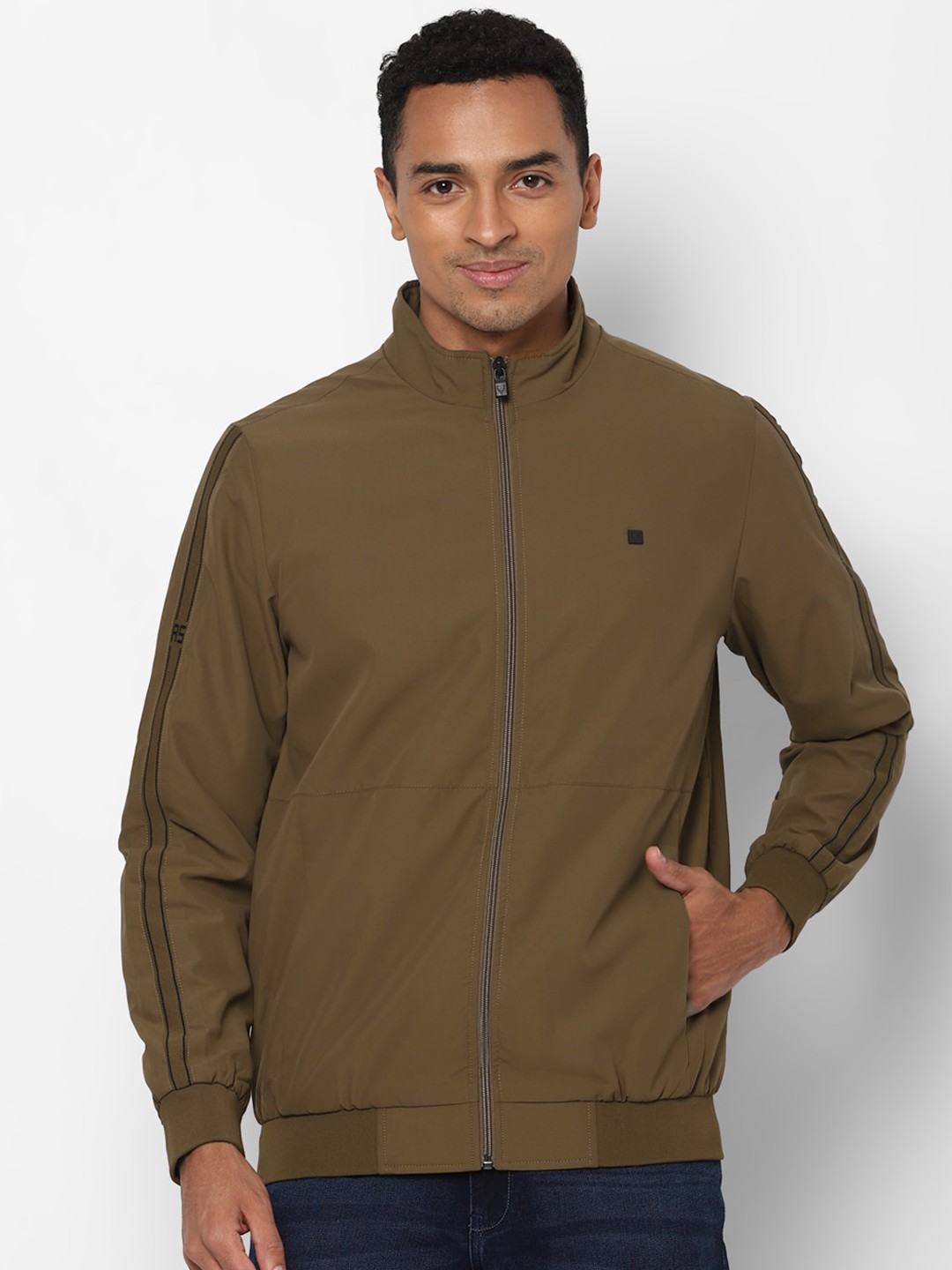 

Allen Solly Men Olive Green Pure Cotton Bomber Jacket