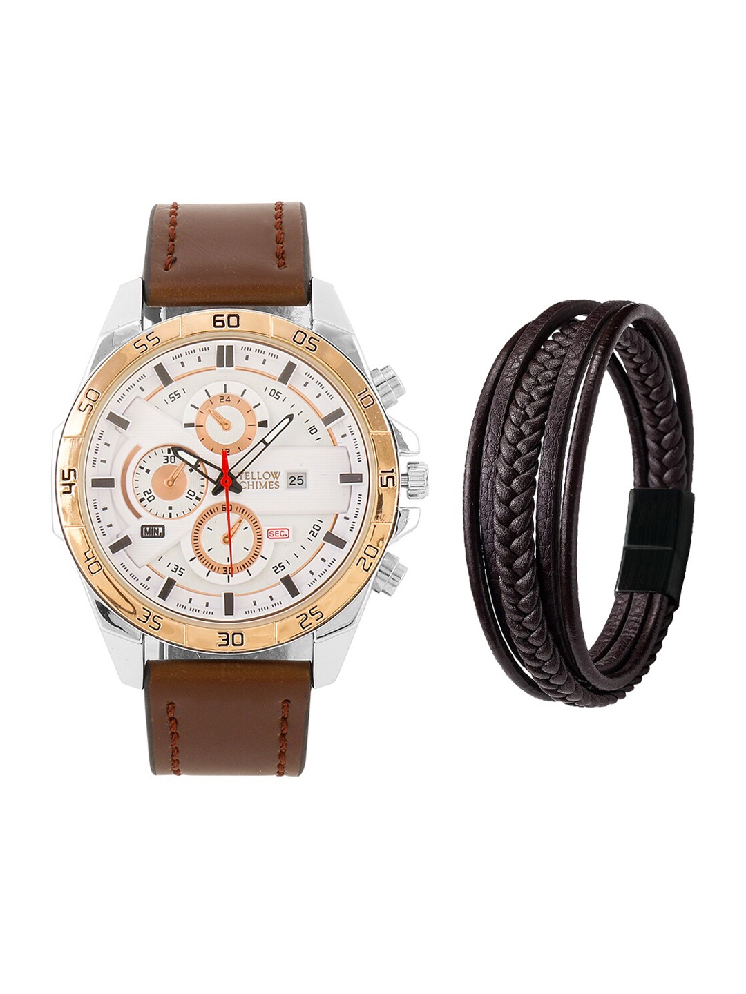 

Yellow Chimes Men Brown Analogue Watch & Leather Bracelet Gift YCMG-01WTCHBRT-BR