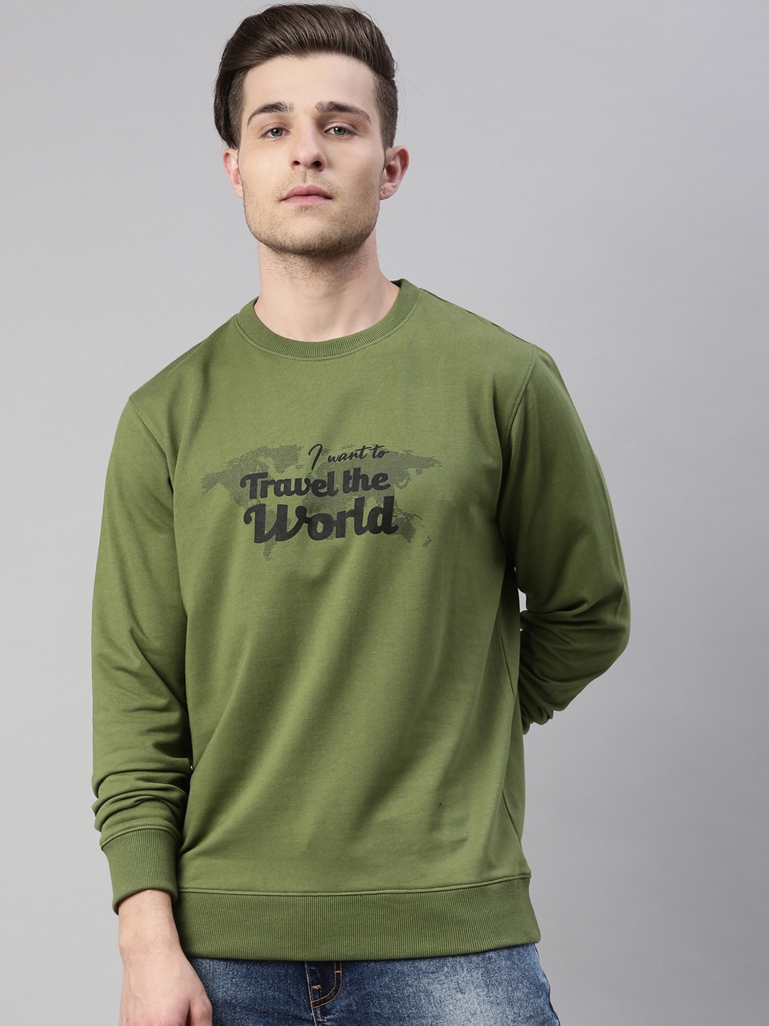 

Breakbounce Men Olive Green Printed Sweatshirt