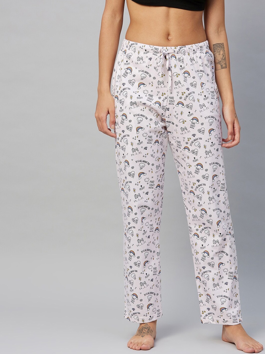 

C9 AIRWEAR Women Off-White & Black Printed Pure Cotton Lounge Pants