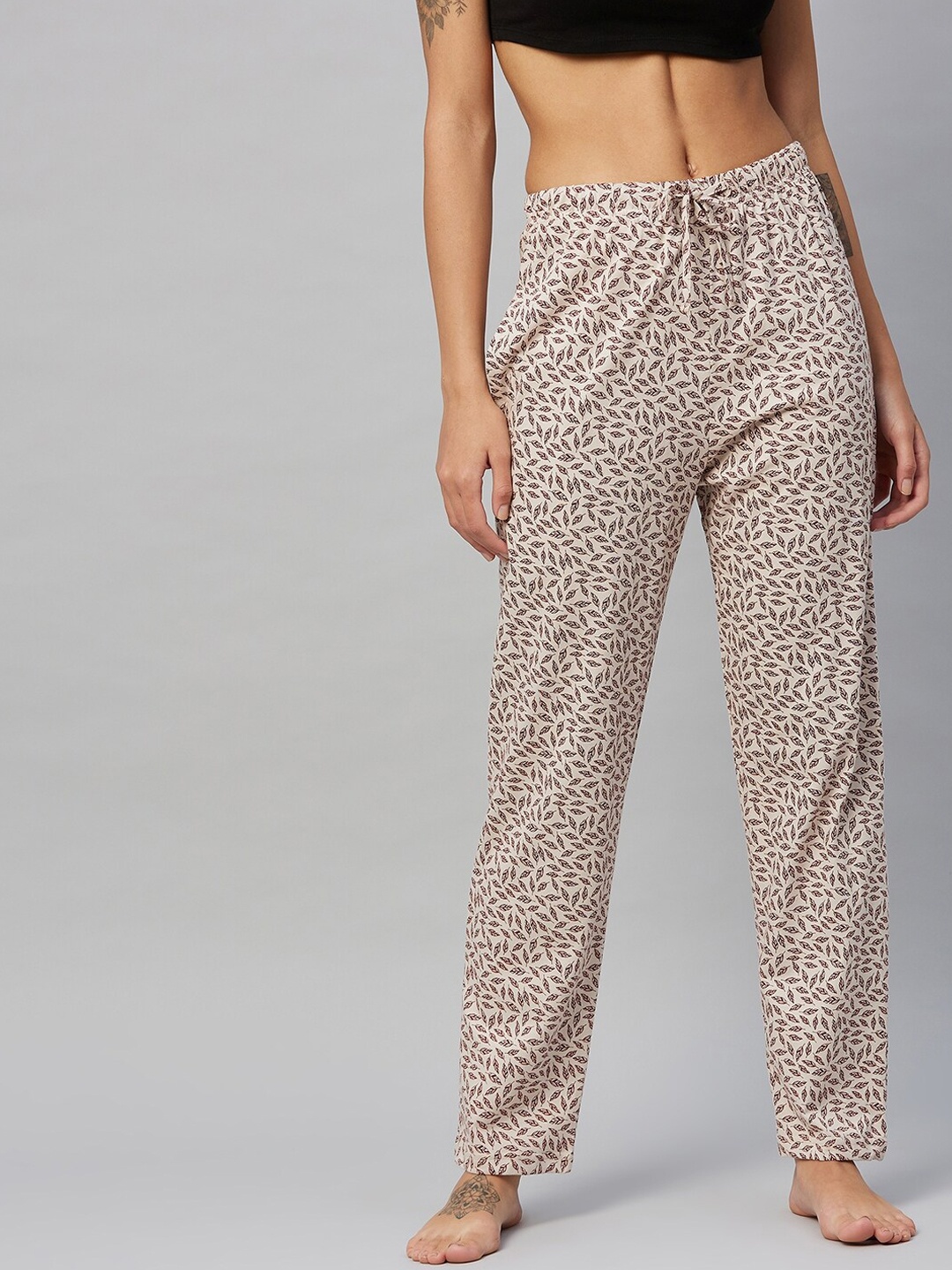 

C9 AIRWEAR Women Beige & Brown Printed Pure Cotton Lounge Pants