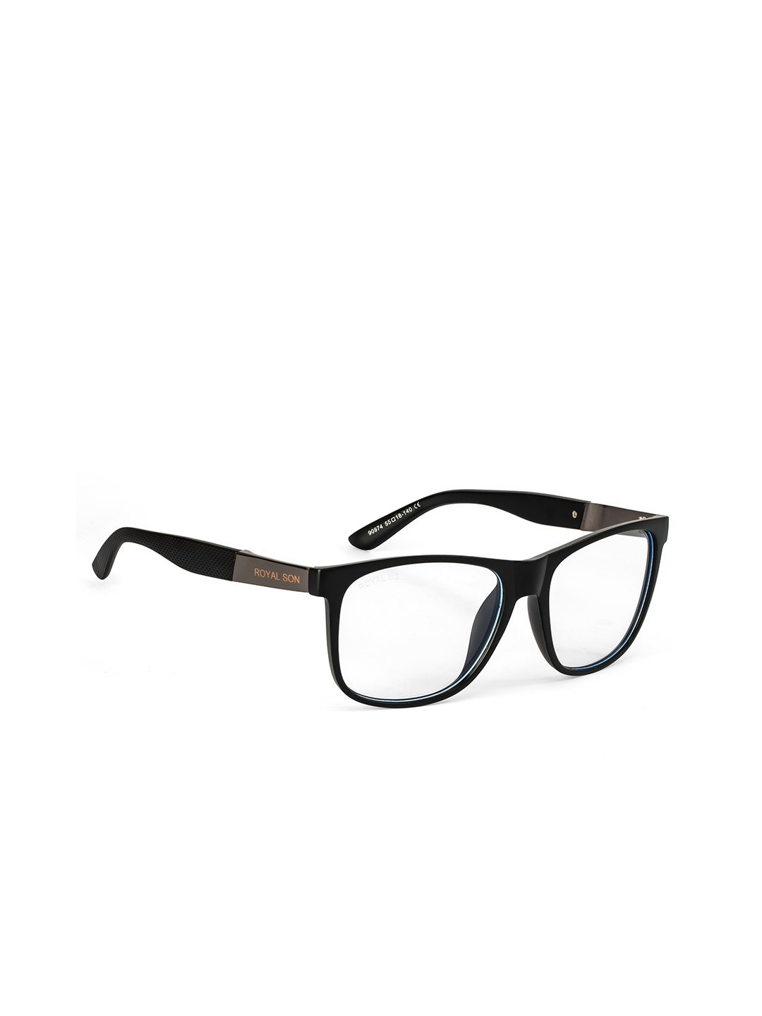 

ROYAL SON Unisex Mirrored Lens & Black Full Rim Wayfarer Sunglasses, Transparent