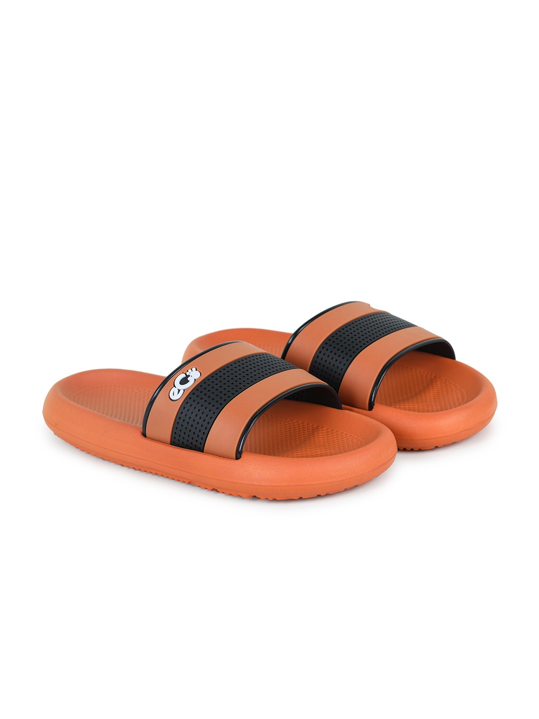 

e-GO Men Orange & Black Striped Rubber Sliders