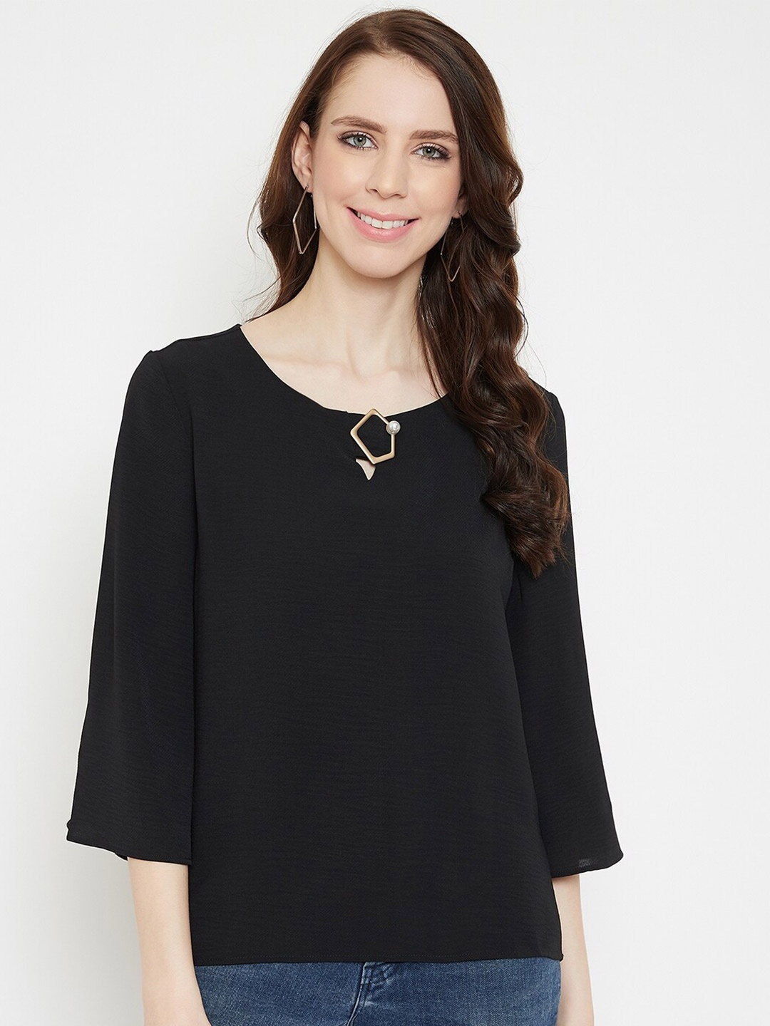 

Madame Black Keyhole Neck Regular Top