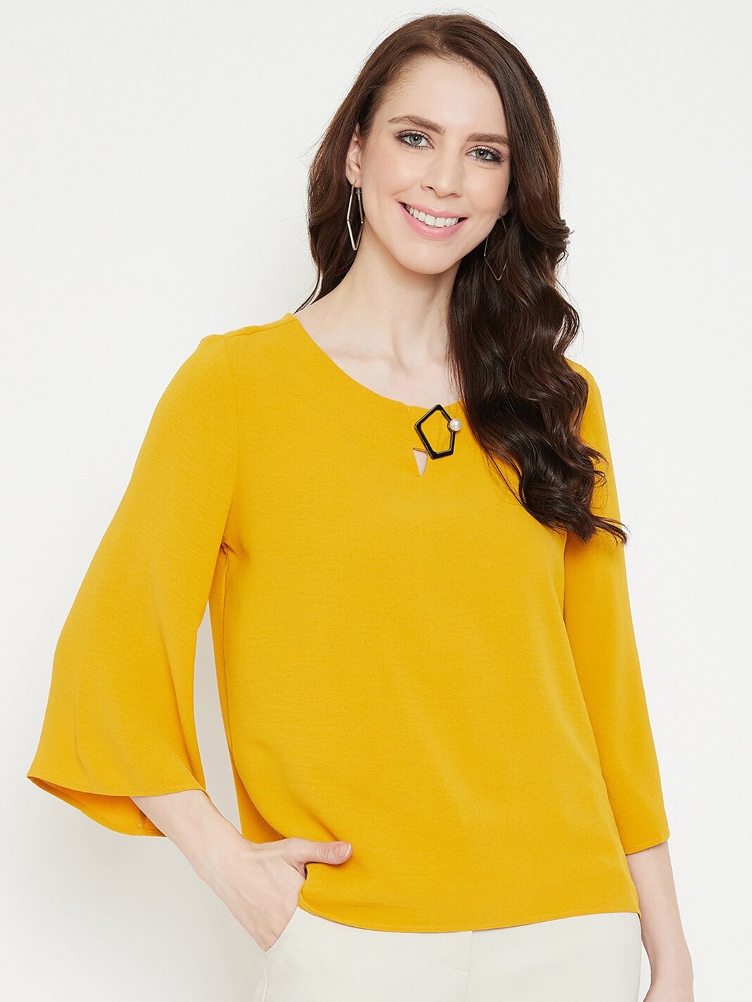 

Madame Mustard Yellow Keyhole Neck Regular Top