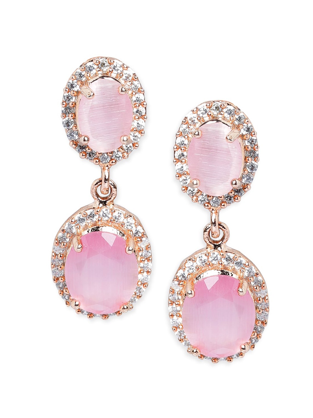 

Rubans Rose Gold-Plated Classic AD Studded Drop Earrings