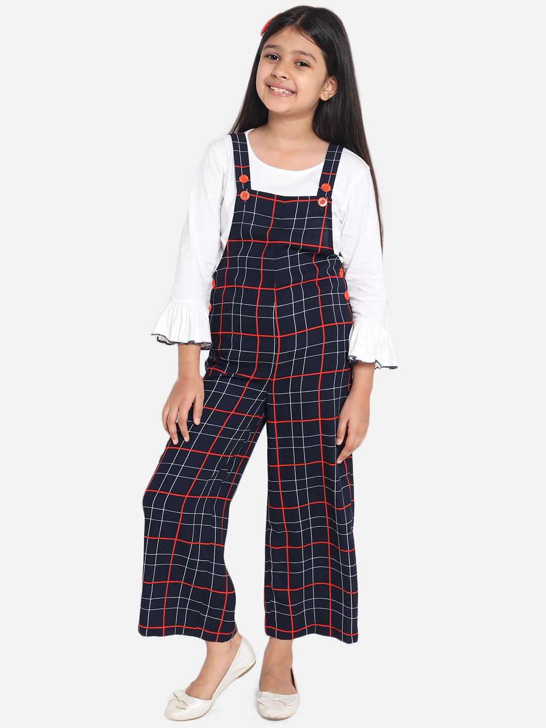 

Natilene Girls Navy Blue Checkered Jumpsuit Set