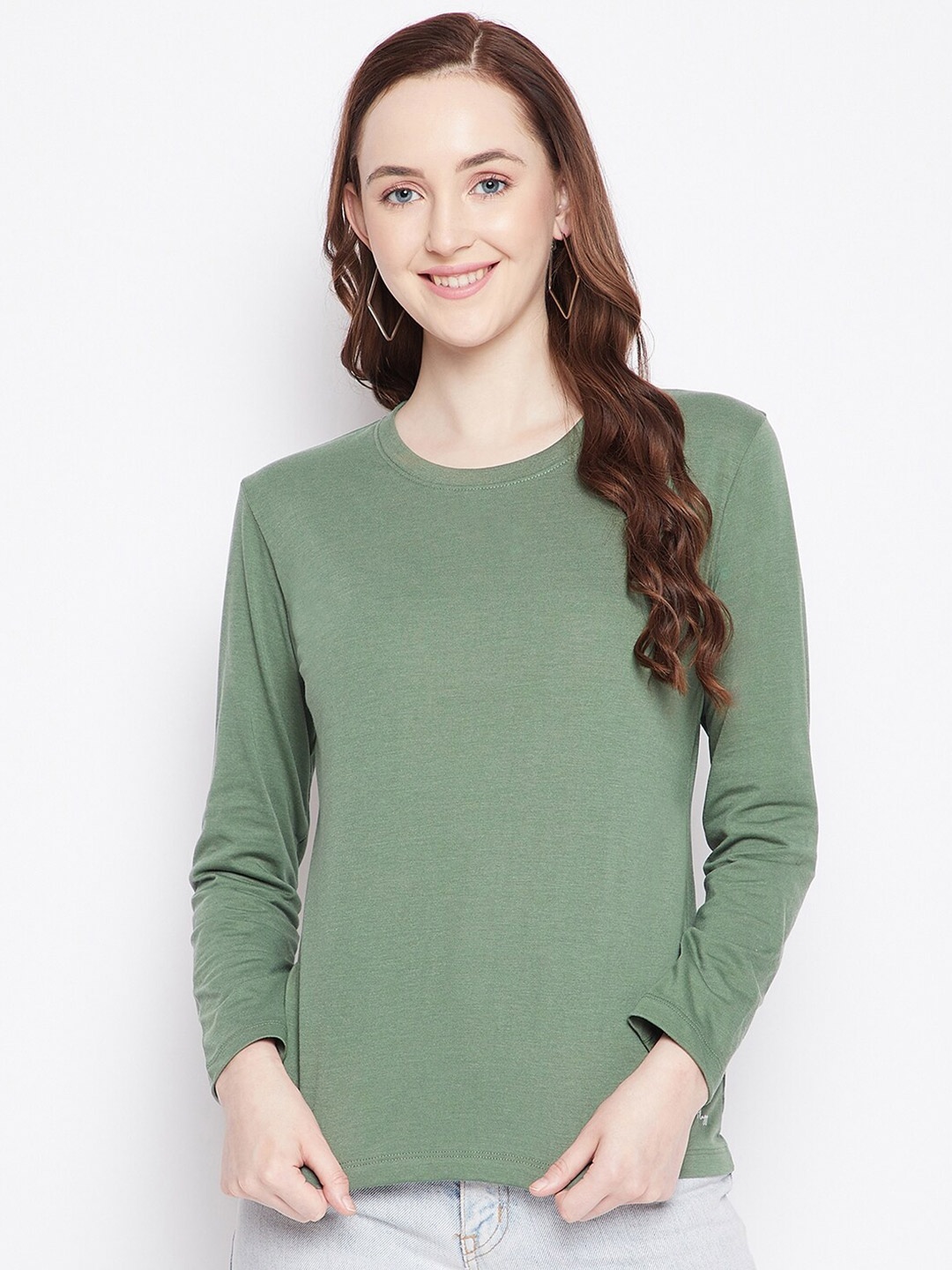 

Plagg Women Sea Green Extended Sleeves T-shirt